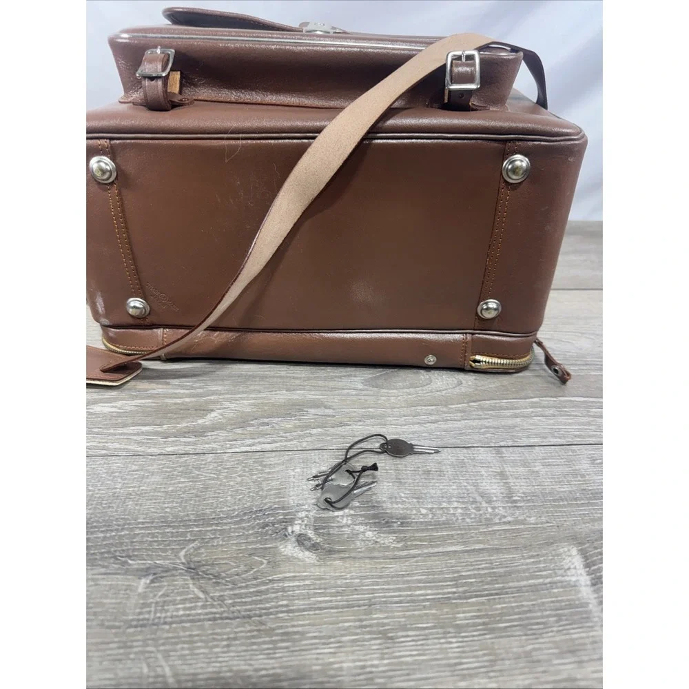 Vintage Alpex Camera Bag With Strap Brown Genuine Leather Made In Japan W/keys